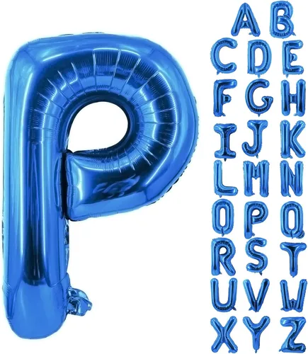 Vista 82 de Globos de letras azules de 40 pulgadas, globo grande del alfabeto de aluminio de Mylar para decoración de cumpleaños, boda, aniversario, graduación