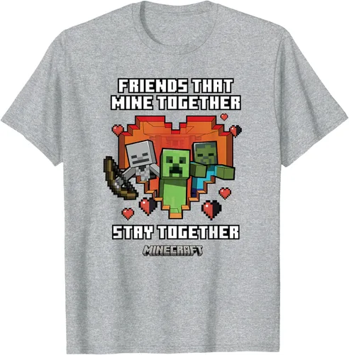 Vista 6 de Minecraft Camiseta de San Valentín Friends That Mine Together Mobs, Negro