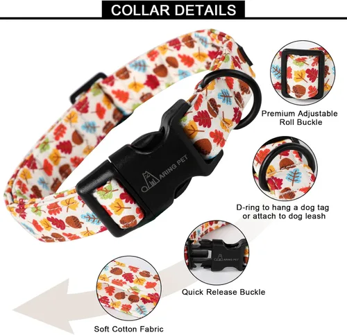 Vista 2 de Aring Pet Collar de algodón, ligero y ajustable, con hebilla de liberación rápida, para perros pequeños, medianos y grandes, otoño, hoja de arce