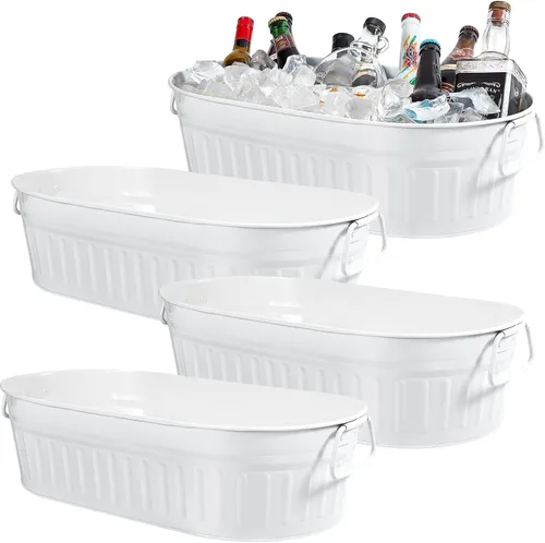 Vista 11 de Lallisa Cubo galvanizado para bebidas de 5.3 galones, cubo galvanizado de metal para hielo y bebidas con asas, para fiestas, casa de campo, piscina