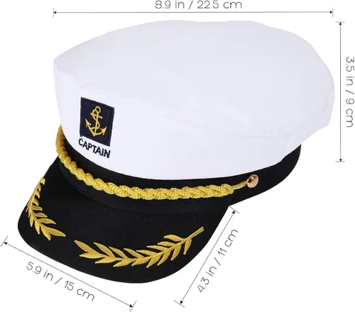 Vista 4 de BESTOYARD Gorro para disfraz de capitán de yate para adultos, color azul marino, almirante marino (blanco, 8.7 x 5.9 x 2.0in), Como se muestra, 22 x