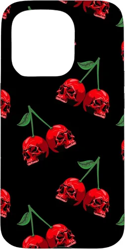 Vista 14 de Cute Cherry Skull Pattern Red Scary Skulls Black Background Case for iPhone 17