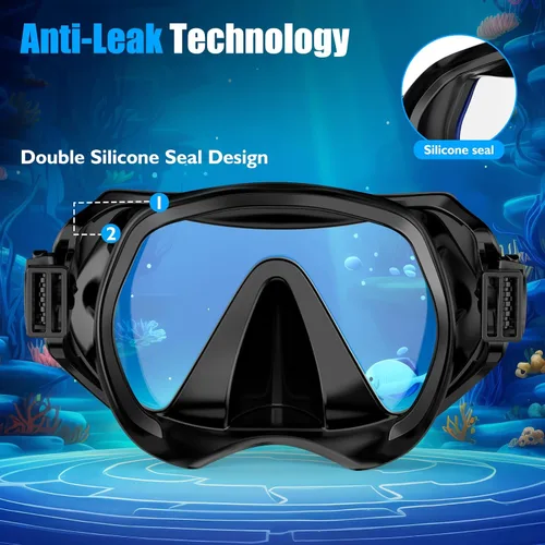 Vista 3 de Snorkeling Gear for Adults, Dry-Top Snorkel Set Scuba Diving mask, Snorkel Mask, Panoramic Anti-Leak Anti-Fog Tempered Glass Lens, Swimming Training