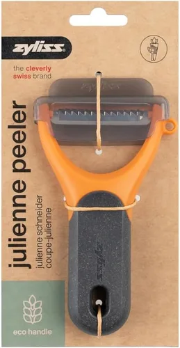 Vista 2 de Zyliss Julienne Y Peeler - Hoja de acero inoxidable ultra afilada para zanahorias, calabacines y papas, agarre ergonómico de paja de trigo, cortador