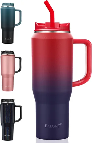 Vista 20 de EALGRO Botella de agua aislada de 40 onzas con popote y asa, frasco de agua deportivo de metal grande, taza de café de viaje de acero inoxidable