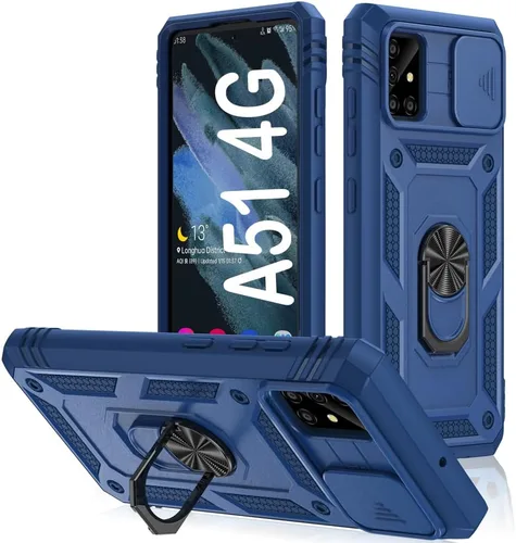 Vista 195 de PASNEW Funda militar para iPhone 13 Pro Max, cubierta de cámara deslizante y soporte de anillo de metal de 360°, carcasa rígida multicapa resistente