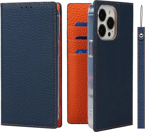 Vista 8 de iCoverCase Funda tipo cartera compatible con iPhone 13 Pro Max con tarjetero y correa para la muñeca, bloqueo RFID, funda magnética para teléfono