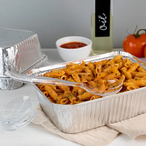 Vista 4 de Plasticpro Utensilios desechables de plástico para servir, juego de 4 cucharas de ensalada y 4 tenedores de ensalada, peso pesado transparente
