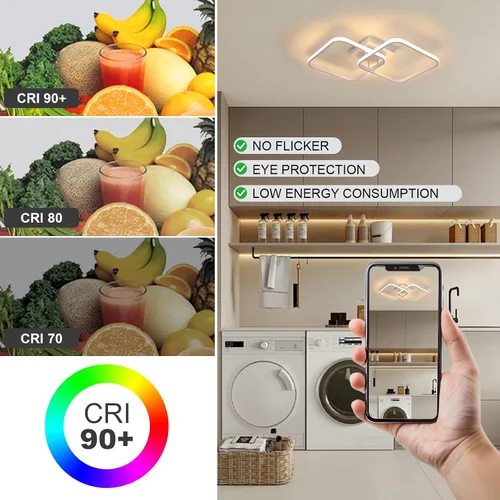 Vista 3 de DAXDG - Lámpara de techo LED, 25.2 pulgadas, 3 colores de luz intercambiables (3000 K/4500 K/6000 K) moderna lámpara de techo cuadrada blanca