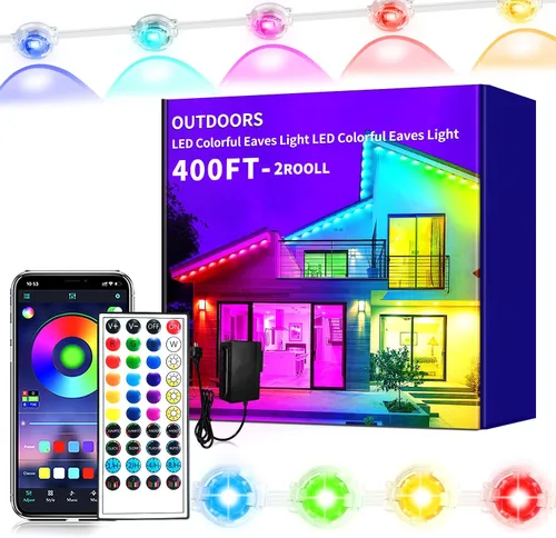 Vista 4 de 200ft Permanent Outdoor Lights RGB+IC LED Eaves Christmas Lights