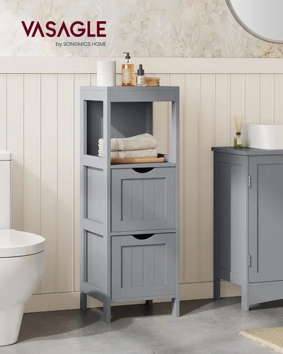 Vista 2 de VASAGLE - Gabinete de piso de baño, organizador de almacenamiento de baño, unidad de esquina multifuncional, 2 cajones, 35 pulgadas de altura, gris