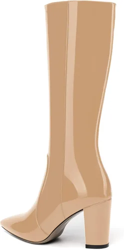 Vista 70 de AMBELIGHT Botas altas hasta la rodilla con cremallera y puntera puntiaguda para mujer, de patente sólida, tacón alto, 3.3 pulgadas