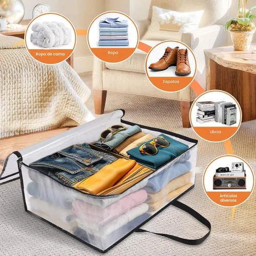 Vista 6 de TasticTotes Paquete de 4 bolsas de almacenamiento transparentes para edredón, ropa y ropa de cama, almacenamiento de mantas de plástico
