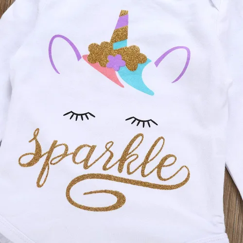 Vista 5 de Conjunto de disfraz de unicornio para bebé niña con diseño de primer cumpleaños + tutú, falda de princesa, lazo, diadema