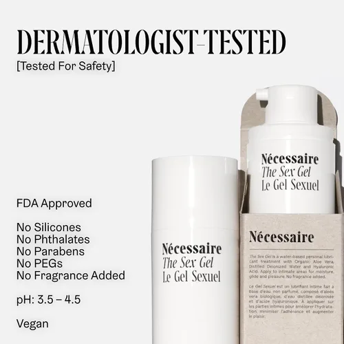 Vista 6 de Nécessaire The Sex Gel. Lubricante personal a base de agua. Ácido hialurónico + Ácido láctico. Sin fragancia añadida. No mancha. Seguro