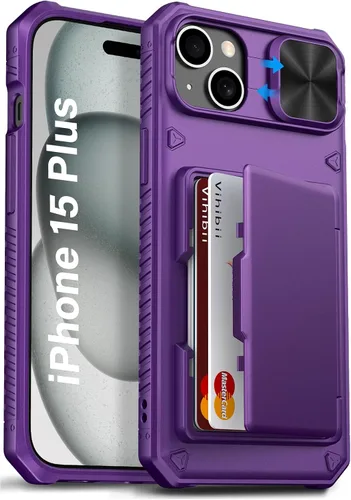 Vista 9 de Vihibii Funda para iPhone 13 Pro Max/iPhone 12 Pro Max con tarjetero (4 tarjetas) [bloqueo RFID] y cubierta de cámara deslizante, protección contra