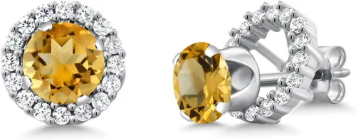 Vista 148 de Gem Stone King Aretes redondos de plata de ley 925 de 0.236 in con piedra natal extraíble para mujer