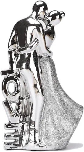 Vista 5 de Baile de cerámica besando amantes estatua pareja amor escultura moderna hogar sala de estar oficina estantería escritorio decoración plata TQGJNY44