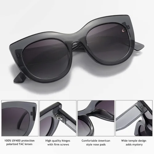 Vista 4 de SUNGAIT Gafas de sol polarizadas vintage de gran tamaño para mujer, diseño de ojo de gato