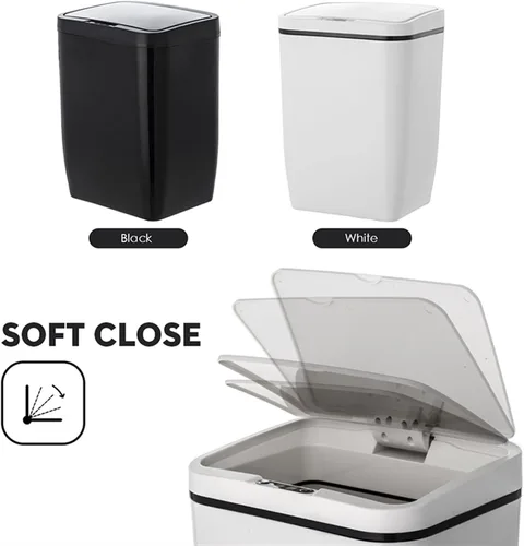 Vista 6 de BONAD Basurero de cocina de 12 litros de inducción para dormitorio, sala de estar, baño con tapa, papelera para el hogar, papelera automática