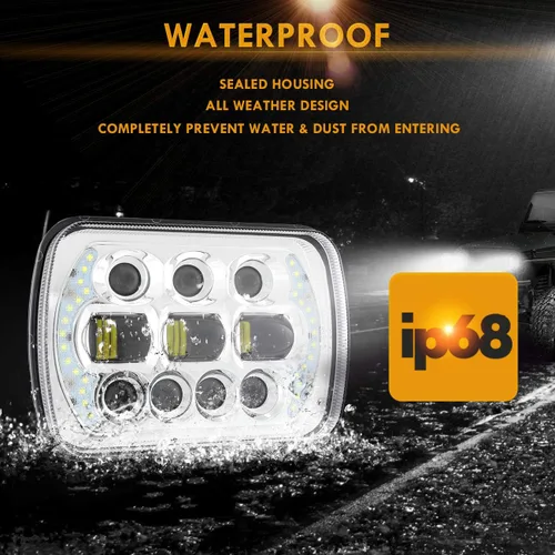 Vista 4 de Auxbeam Faro LED de 5 x 7 de haz alto y bajo, 85 W, 7 x 6 pulgadas, con ojos en ángulo DRL, aprobado por DOT, H6054 para Jeep Wrangler Cherokee XJ