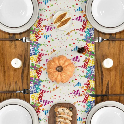 Vista 4 de Artoid Mode Camino de mesa de feliz cumpleaños, regalos de lunares, sombreros de cocina, decoración de mesa de comedor para exteriores y fiestas