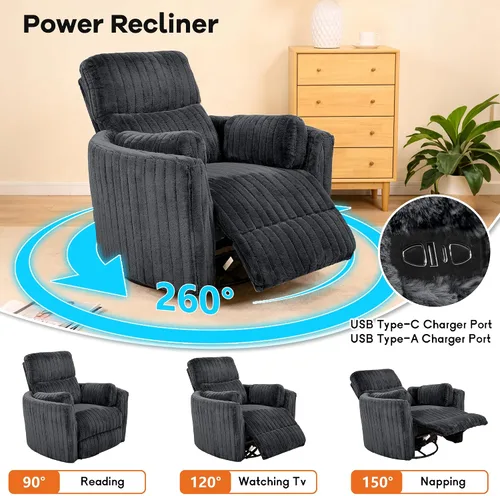 Vista 4 de Sillón reclinable eléctrico con 2 almohadas, color gris oscuro