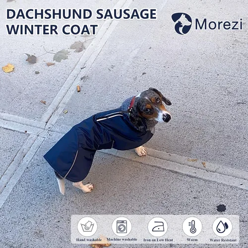 Vista 2 de Abrigos de perro salchicha impermeables, perfectos para perros salchichas, salchichas, abrigo de invierno para perro Weiner con forro polar