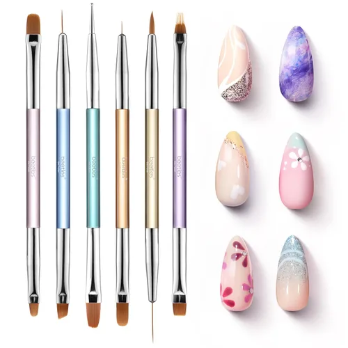 Vista 9 de Beetles Gel Polish Pinceles para arte de uñas, 6 bolígrafos de diseño de A-Multicolor-6