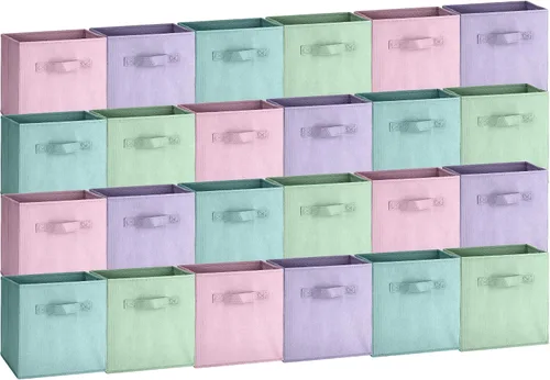 Vista 10 de Hillban 48 cubos de almacenamiento plegables de 11 pulgadas, cubos de tela a granel con doble asa, cubo organizador para armario, juguetes, aula