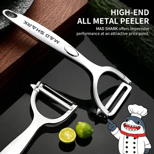 Vista 2 de MAD SHARK Peladores de verduras ultra afilados para cocina, frutas, manzanas, patatas, diseño con mango ergonómico antideslizante, acero inoxidable