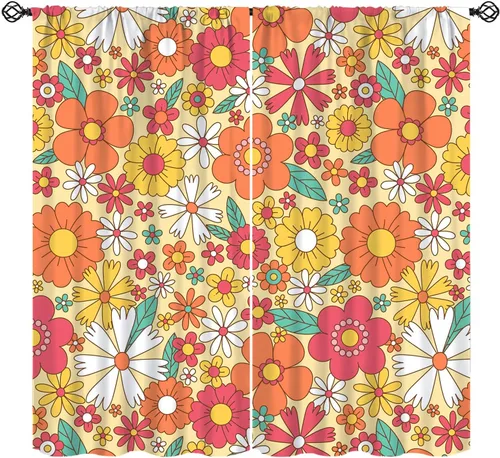 Vista 9 de Cortina de Ventana de Mediados de Siglo con Explosiones de Estrellas, Cortinas con Estampado de Inspiración Atómica para Sala de Estar Dormitorio