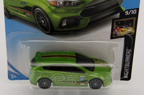 Vista 2 de Hot Wheels 2019 Basic Mainline Nightburnerz: Ford Focus RS (Verde) - Tarjeta internacional