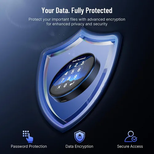 Vista 3 de Disco duro externo SSD cifrado con pantalla táctil de 1 TB, hasta