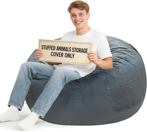 Vista 34 de Lukeight - Puf de almacenamiento de animales de peluche para niños, funda para puf de dinosaurio con cremallera para organizar la habitación