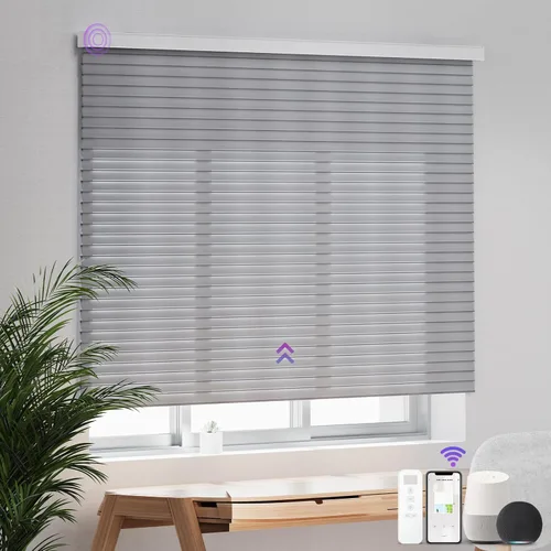 Vista 8 de Astomi - Persianas inteligentes horizontales motorizadas, persianas traslúcidas Shangri-la automáticas con control de luz eléctrico, control de luz