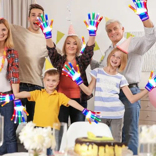 Vista 5 de COTRUERE Guantes con luz LED, arco iris, regalos de Pascua para niños y adultos, guantes brillantes de luz rave, juguetes geniales, rellenos