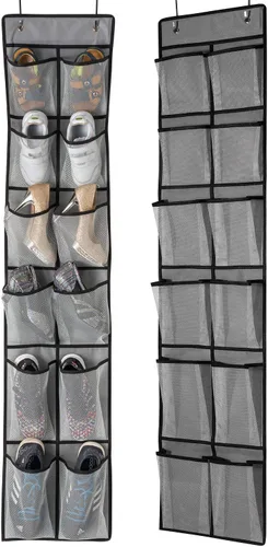 Vista 8 de KEEPJOY Organizador de zapatos sobre la puerta, organizador de zapatos colgante con 12 bolsillos de malla, organizador de zapatos para armario