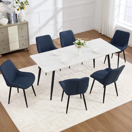 Vista 16 de Silla de Comedor, Sillas de Comedor Modernas con Cojines Gruesos, Sillas de Comedor y Cocina Tapizadas en Cuero Sintético con Patas Metálicas Marrón