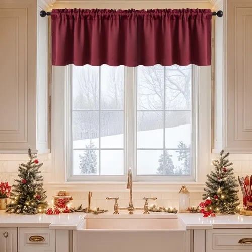 Vista 19 de MIULEE Cenefa opaca con bolsillo para cortinero, con aislamiento térmico, cortina corta para ventana pequeña y dormitorio, 42 x 18 pulgadas, 1 Beige