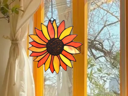 Vista 2 de Lolitarcrafts Atrapasoles de girasol, regalos de flores de sol, colgantes de vidrieras para mamá, abuela