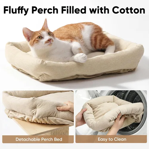Vista 7 de FUKUMARU - Poste rascador para gatos, estilo moderno, alto, con percha para gatos de interior y adultos, torre rascador grande para gatos con cama