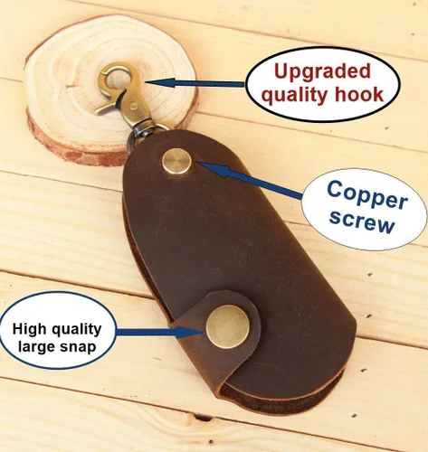 Vista 2 de Upgrade Handmade High Quality Snap Closure Leather Car Door Multifunction Key Case
