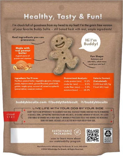 Vista 2 de Buddy Biscuit Softies - Bolsa de 5 onzas, sin granos, suave y masticable, golosinas naturales con sabor a mantequilla de maní para perros, horneadas