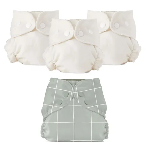 Vista 8 de Set de Paquete de Pañales de Tela Esembly - 3 Forros Internos Absorbentes de Algodón Orgánico y 1 Cubierta de Pañal Exterior Impermeable - Pañales