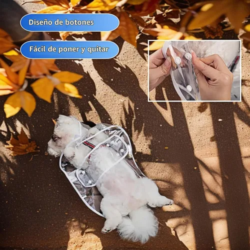 Vista 6 de Poncho de lluvia transparente para perros pequeños y medianos, impermeable pesado con agujero oculto para la correa y broches ajustables, capa