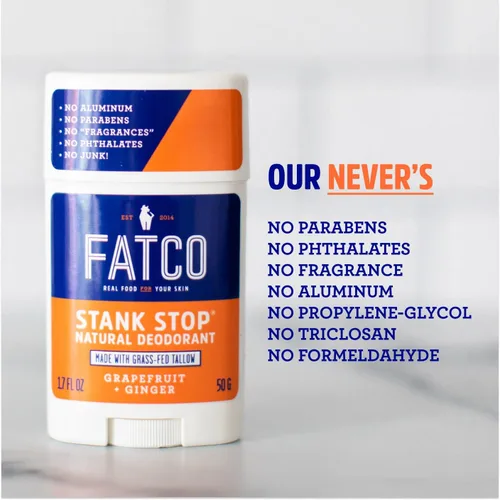 Vista 4 de FATCO Stank Stop All Desodorante natural con aceite de coco orgánico y sebo - Pomelo + jengibre (1.7 oz)