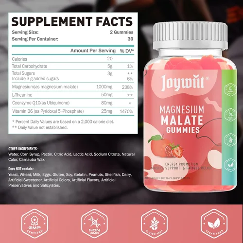 Vista 4 de Gomitas de malato de magnesio 1000 mg paquete de 3, 180