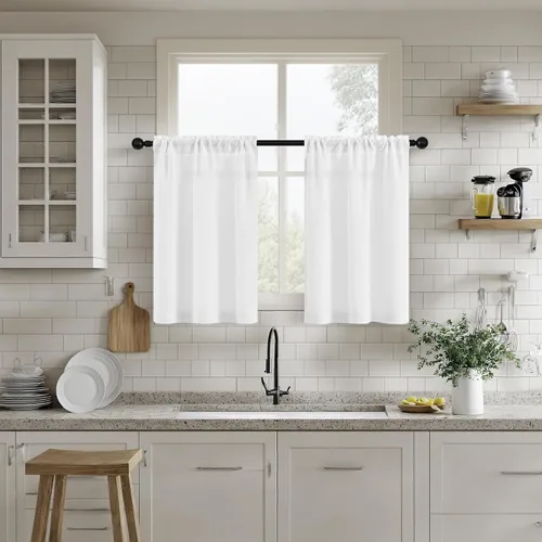 Vista 49 de Cortinas de cocina de lino semitransparente beige de 24 pulgadas de largo, 2 paneles Cream, Cafe Short Curtains, for Bathroom Small Windows, Light