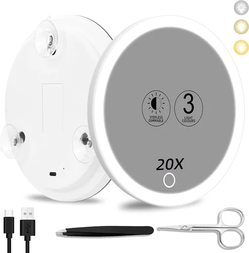 Vista 12 de 20 espejos de aumento iluminados con ventosas, espejo grande de 6 pulgadas con luz de alto aumento, espejo de maquillaje de viaje, batería
